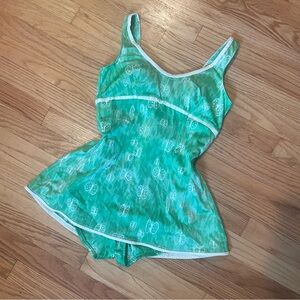 Vintage 60s/70s E Stewart Green & White Mod Butterfly Print One Piece Swimsuit